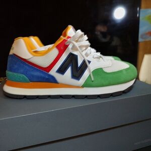 New Balance Multicolor 574 Style Sneaker - White, Green, Blue, Orange